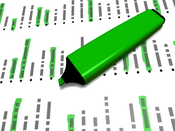 Grön penna markör på en lista med vissa markerade element Stockbild