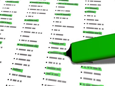 Seçili liste öğelerini vurgulamak için kullanılan yeşil kalem marker