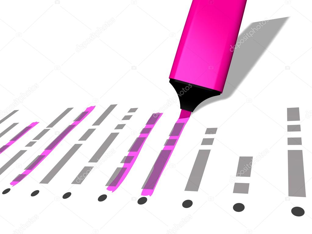 Pink pen marker used to highlight selected list elements