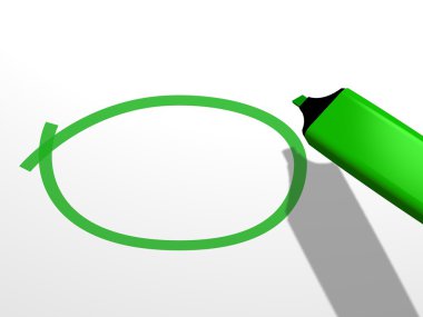 Boş bir daire bir beyaz boş arka plan üzerinde çizim yeşil kalem marker