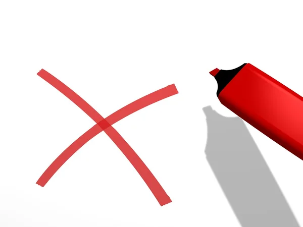 Red pen marker and a x rejection sign on a white background Stock Photo