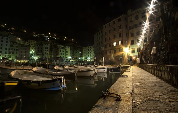 Camogli, geceleri küçük Ligurya Köyü — Stok fotoğraf