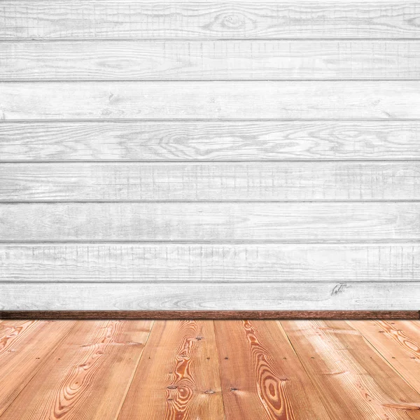 Parede de prancha de madeira e piso interior fundo — Fotografia de Stock
