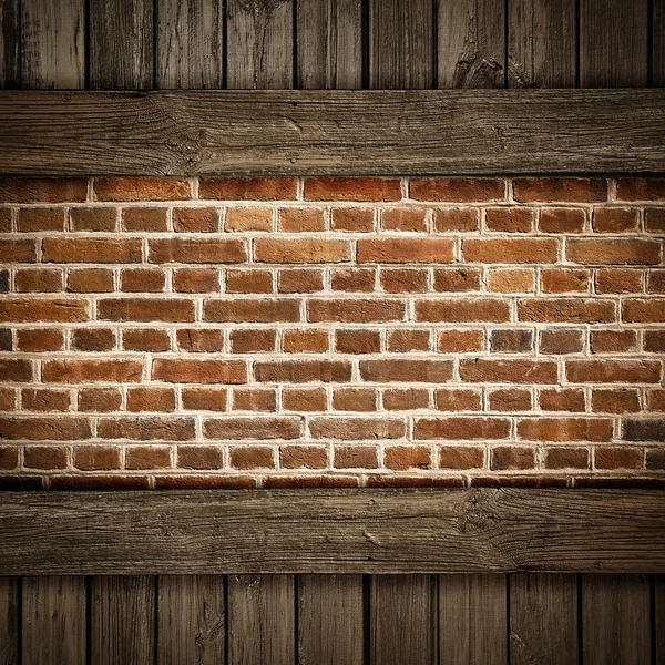 Wood and red brick background — Stock Photo, Image