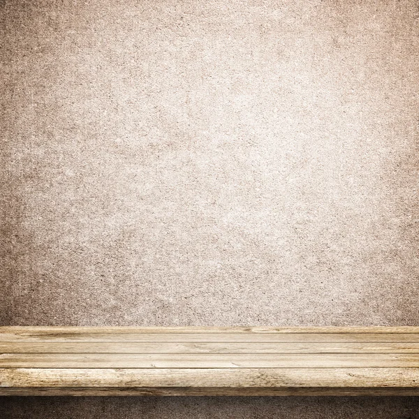 Wood table and white concrete wall — Stock Photo, Image