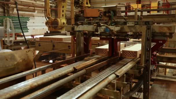 Production de briques. Vue du convoyeur et des machines — Video