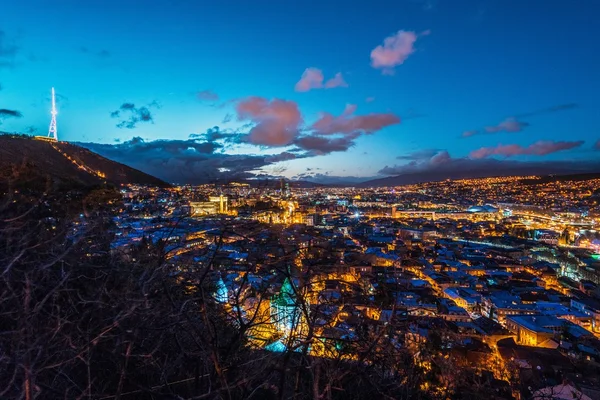 Belle vue sur Tbilissi illuminé la nuit — Photo