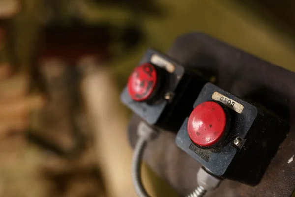 Két piros gomb a gép Vezérlőpult — Stock Fotó