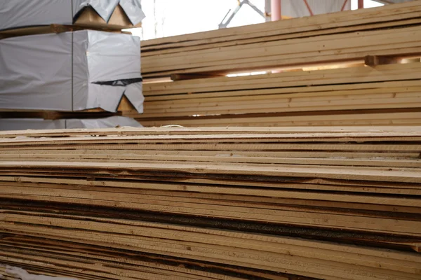 Image of wooden boards piled at sawmill — Stock Photo, Image