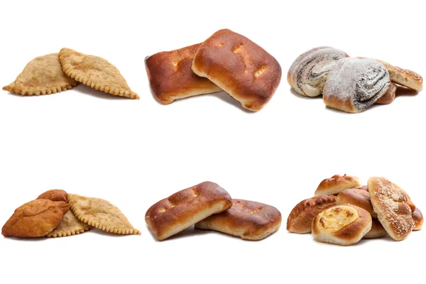 Conjunto de fotos de productos de panadería, aislados en blanco — Foto de Stock