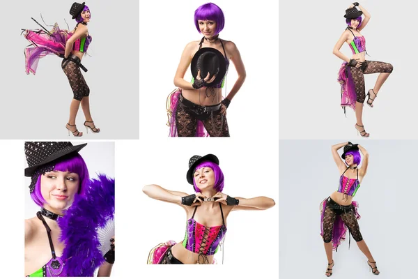 Burlesk. Collage af showgirl med lilla hår - Stock-foto