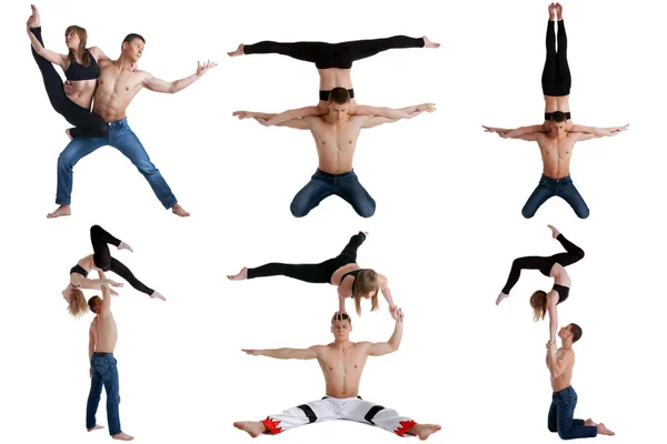 Acrobatics. Collection of couple posing at camera — Stock Photo, Image