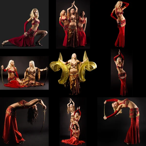 Belly dance. Set of sexy women dancing with sabers — Stock Photo, Image