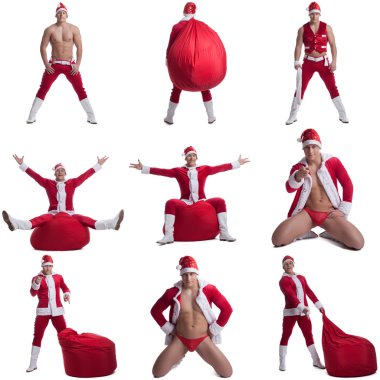 Seksi adam Noel Baba gibi giyinmiş kolaj