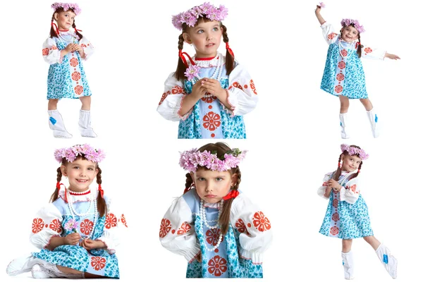 Collage d'adorable petite danseuse en robe folklorique — Photo