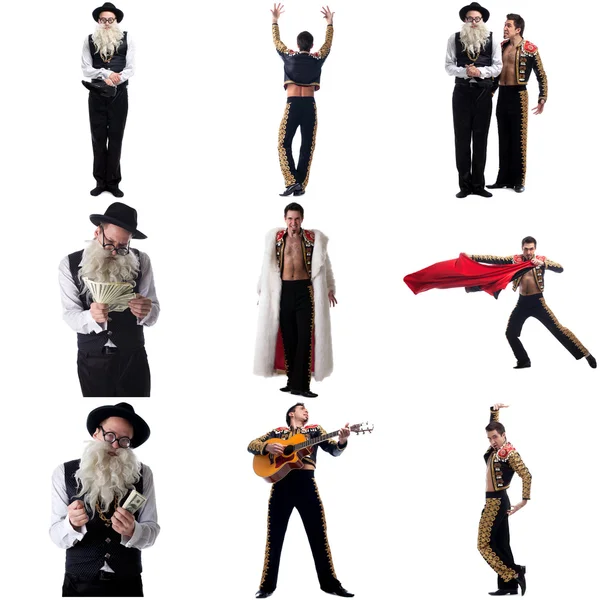 Fotocollage van artistieke mannen gekleed in kostuums — Stockfoto