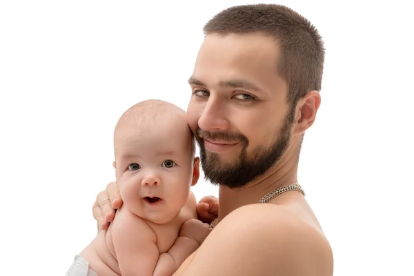 Feliz jovem pai posando com seu bebê — Fotografia de Stock