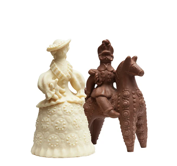 Statuette di cioccolato - signora e ussaro a cavallo — Foto Stock