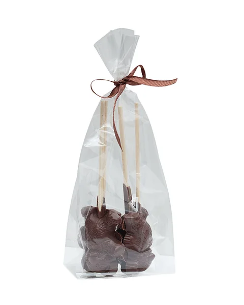Afbeelding van cadeau zak met chocolade beeldjes — Stockfoto