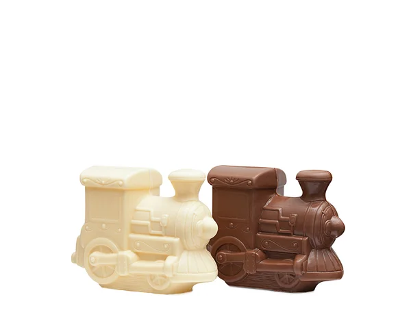 Two chocolate locomotives isolated on white — Stock Photo, Image