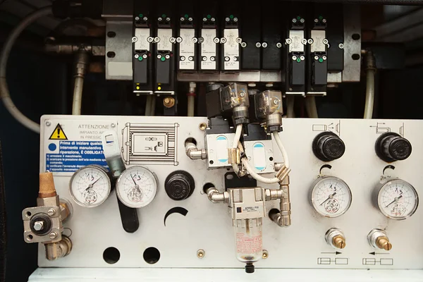 Control panel of machine for footwear production — Stock Photo, Image