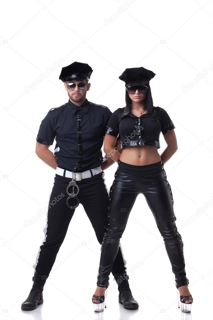 Sexy police companions posing at camera
