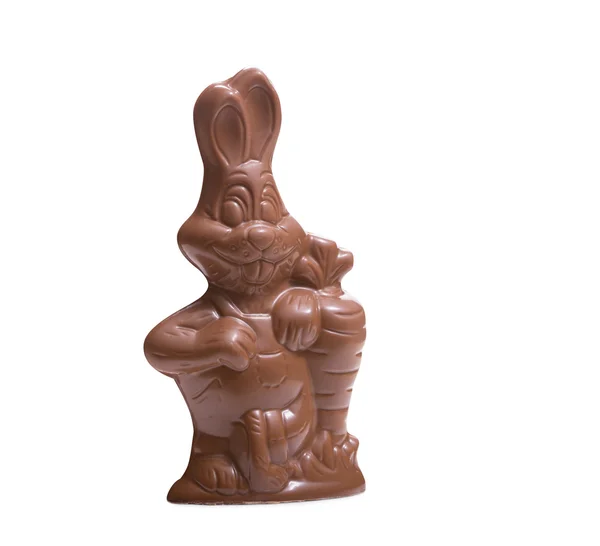 Chocolate bunny with carrot, isolated on white — Stock Photo, Image