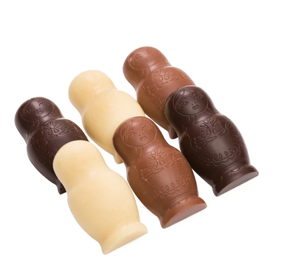 Muñecas matryoshka chocolate aisladas en blanco —  Fotos de Stock
