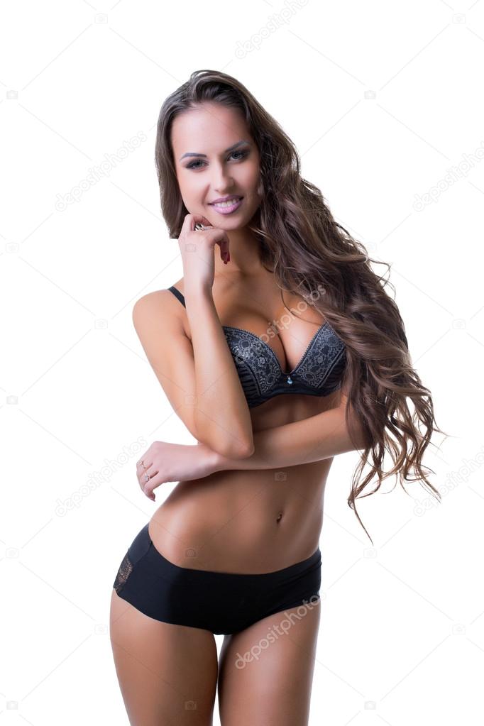 Happy model advertises fashionable underwear