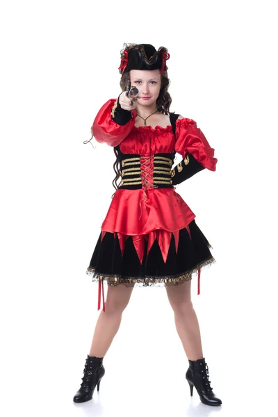 Belle fille en costume de pirate, isolé sur blanc — Photo