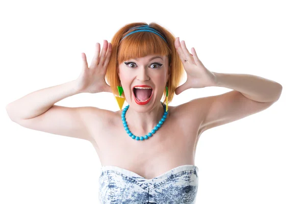 Image of frenzy pin-up girl posing at camera — Stock Photo, Image