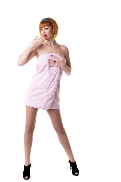Сексуальна дівчина-пін-ап ізольована на білому тлі — стокове фото