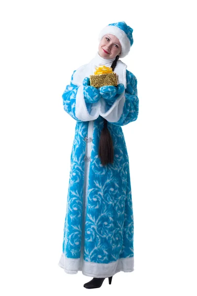Charmig ung flicka poserar i kostym av Snow Maiden — Stockfoto