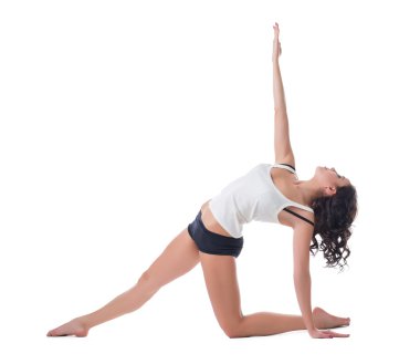 Pilates Egzersiz güzel kıvırcık saçlı kadın