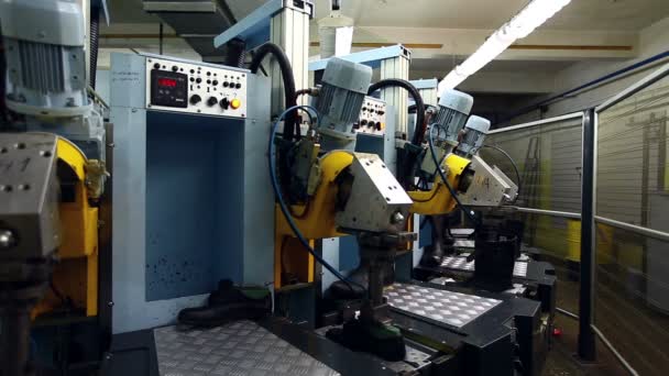 Modern machine in workshop of footwear production — Stock Video