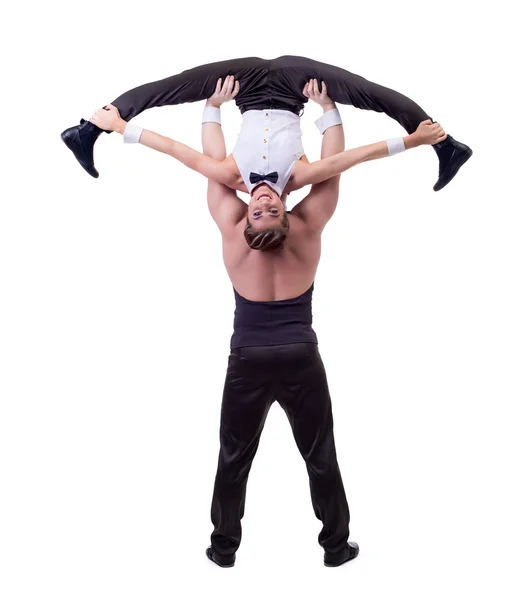 Happy female acrobat posing with her partner — Stock Photo, Image