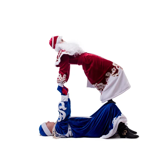 Acrobatic performers posing in Christmas costumes — Stock Photo, Image