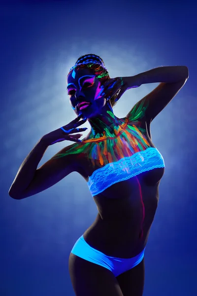 Fantastic girl with bright luminous body art — Stock Photo, Image