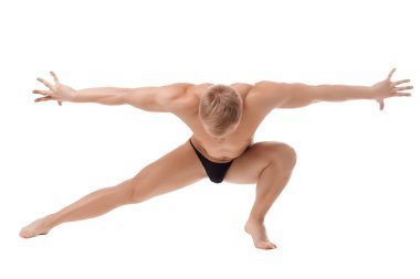 Kaslı adam kameraya poz stüdyo fotoğrafı