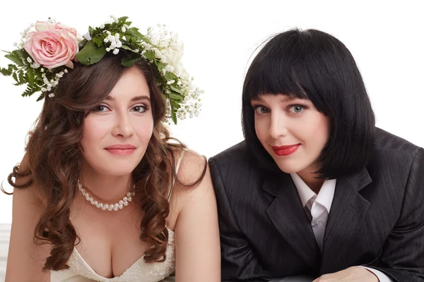 Recém-casados sorridentes. conceito de casamento gay — Fotografia de Stock