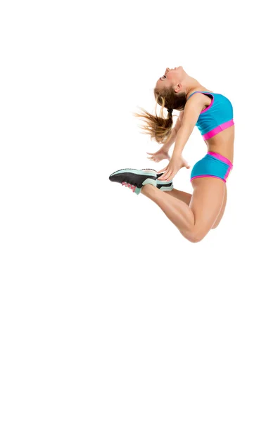 Imagen de mujer atleta feliz salta alto — Foto de Stock