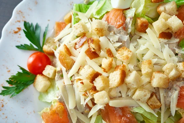 Mouthwatering vegetable salad with croutons — Stock Photo, Image