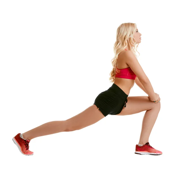 Image of harmonous blonde doing aerobic exercise — Stok fotoğraf
