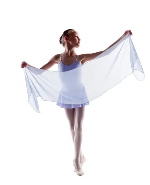 Adorable little ballerina dancing with cloth — Stock Photo, Image