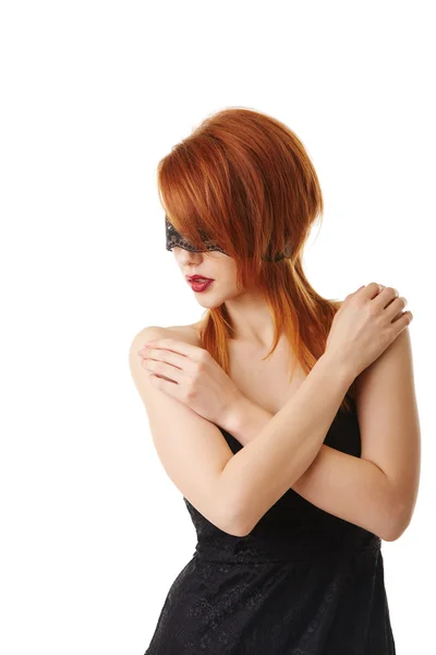 Seductive redhead submissive posing blindfolded — Stock Photo, Image