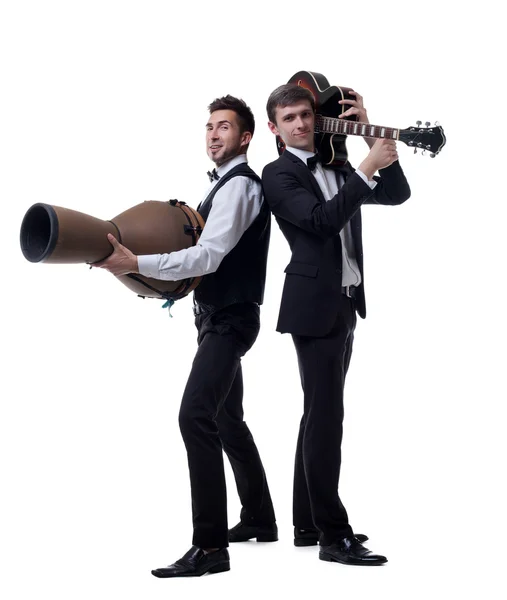 Grappige jongens poseren met muziekinstrumenten — Stockfoto