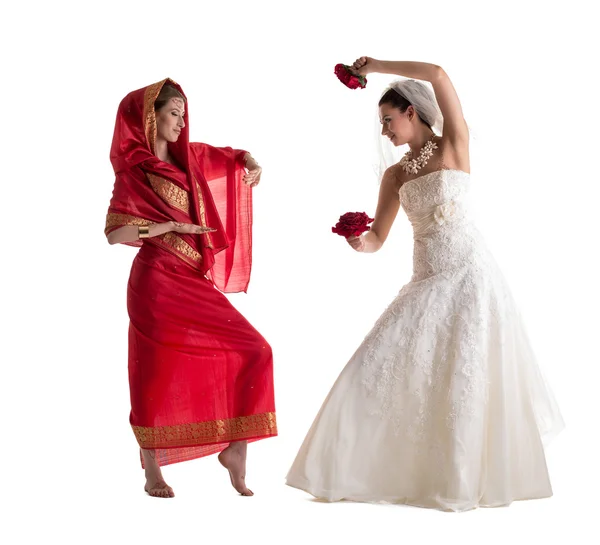 Concept. Traditional fiancee vs modern bride — Stock Photo, Image