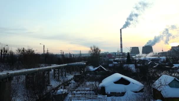 Pan on industrial view at sunset in winter — Stock Footage Pan on industrial view at sunset in winter Royalty Free Stock Footage