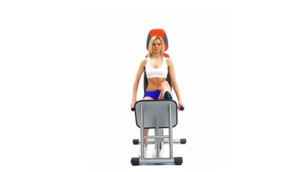 Sporty woman doing exercises on hydraulic trainer — Stock Video