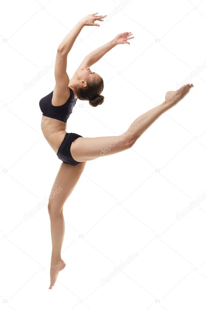 Image of graceful ballet dancer posing in jump